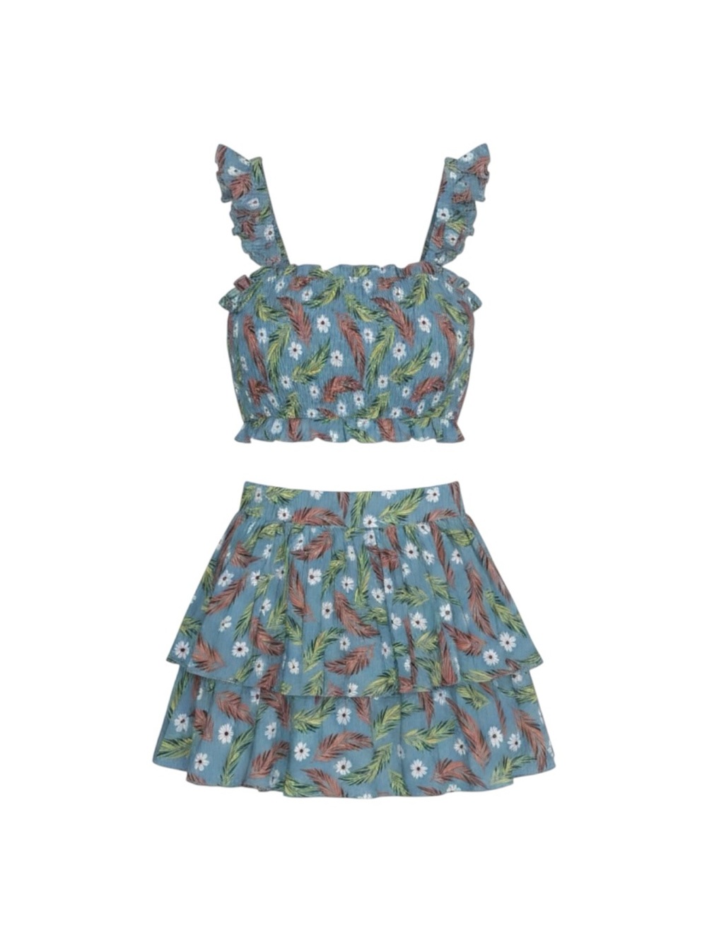 ILLA ILLA women’s Tropical Blue and Green Skirt Set size Small NWOT